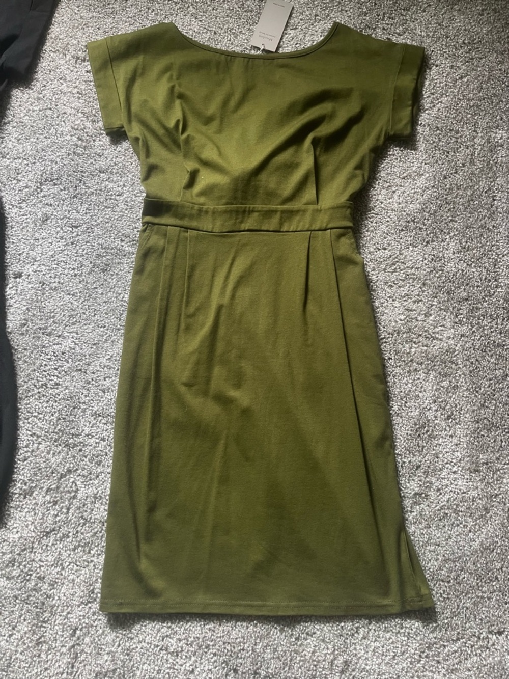 Olive Green Midi Dress with Waist Detail